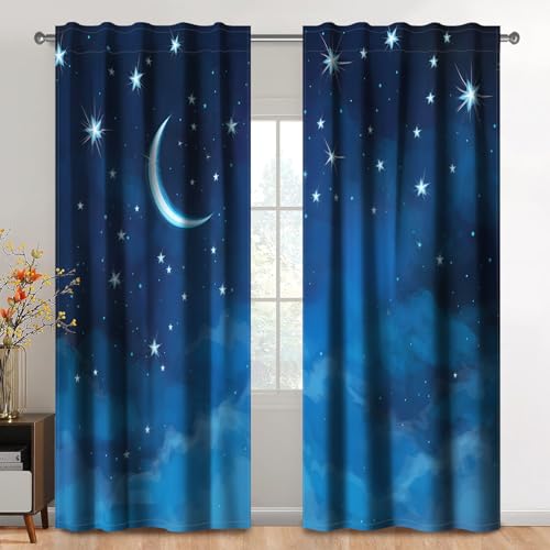 Kzzfqxb 117×138cm Starlit Sky Vorhangset aus 2 Paneelen, Blauer Mond Sterne Nacht Himmel Sternenhimmel Bedruckte vorhänge für Kinder, Schlafzimmer Wohnzimmer Fenster Vorhänge Kzzfqxb 117×138cm Starlit Sky Vorhangset aus 2 Paneelen, Blauer Mond Sterne Nacht Himmel Sternenhimmel Bedruckte vorhänge für Kinder, Schlafzimmer Wohnzimmer Fenster Vorhänge von Kzzfqxb