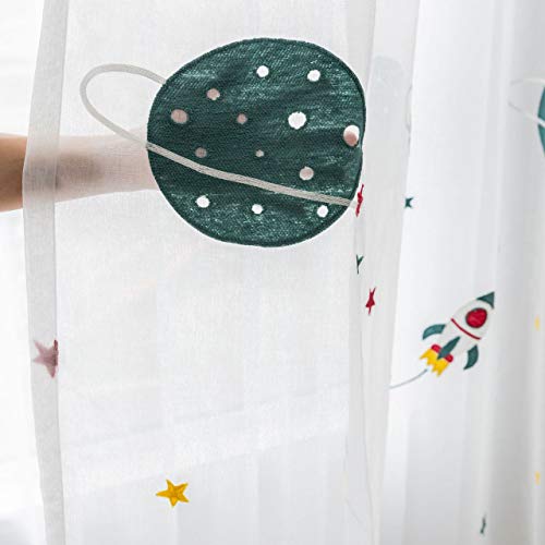 Lsimeru Rakete Gardinen Durchsichtig Kinderzimmer Junge 140x260 Lang Planet Sterne Muster Voile Vorhänge Gardine Transparent Kräuselband Kinder Fensterschal Deko 2 Stücke von Lsimeru