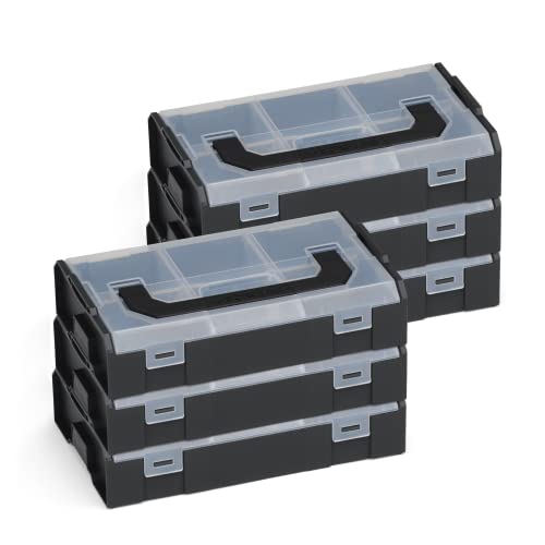 L-BOXX Sortimo L BOXX Mini | 6er Set in schwarz mit transparentem Deckel | Sortimentskasten Schrauben und Dübel | Erstklassige Sortierboxen für Kleinteile von L-BOXX