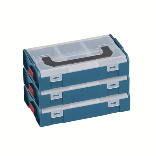 Bosch Sortimo L-BOXX Mini-Werkzeugkoffer | 3er Set in Professional Blau mit transparentem Deckel | Sortimentskasten Schrauben und Dübel | Erstklassige Sortierboxen für Kleinteile von L-BOXX