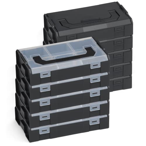 L-BOXX Sortimo L-Boxx Mini Kompakt-Sortierbox in schwarz 10 Stück | je 10 schwarze L-BOXX Mini mit transparentem und schwarzem Deckel | L-BOXX ready & stapelbar Mini-Werkzeugkoffer von L-BOXX