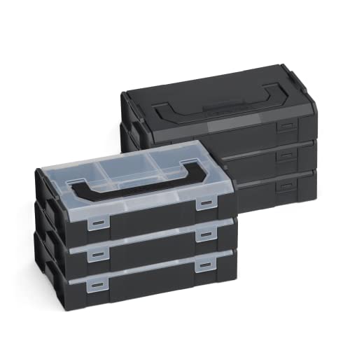 L-BOXX Sortimo L-Boxx Mini Kompakt-Sortierbox in schwarz 6 Stück | je 3 schwarze L-BOXX Mini mit transparentem und schwarzem Deckel | L-BOXX ready & stapelbar Mini-Werkzeugkoffer von L-BOXX