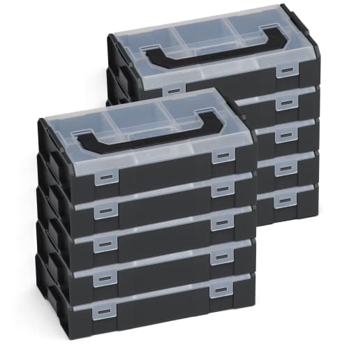 L-BOXX Sortimo L-Boxx Mini Kompakt-Sortierbox in schwarz mit transparentem Deckel 10 Stück | L-BOXX ready & stapelbar Mini-Werkzeugkoffer von L-BOXX