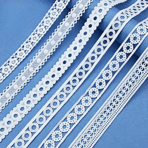 Weißes Baumwoll-Spitzenband, 6 verschiedene Muster, 2,2 cm - 2,9 cm breit, Spitzenbesatz, Ösenstoff, Häkelspitzenrand für Braut, Hochzeit, Dekoration, DIY, Nähen, Handwerk, Weihnachtspaket, je 2 von L'EEREYDAS