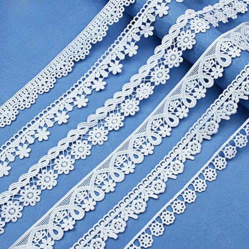 Weißes Baumwoll-Spitzenband, 6 verschiedene Muster, 2 cm - 3,6 cm breit, Spitzenbesatz, Ösenstoff, Häkelspitzenrand für Braut, Hochzeit, Dekoration, DIY, Nähen, Handwerk, Weihnachtspaket, je 2 Meter, von L'EEREYDAS