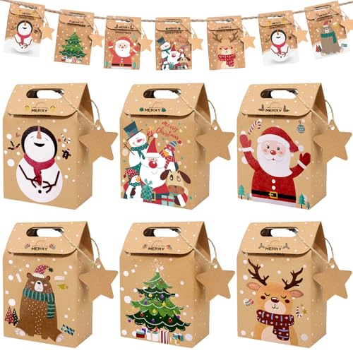 L&W Luck 24 Stück Adventskalender zum Befüllen, Geschenk Papiertueten,Jute String,Weihnachtskalender Zum Befüllen for Crafts and Festliche Tage (Braun) von L&W Luck