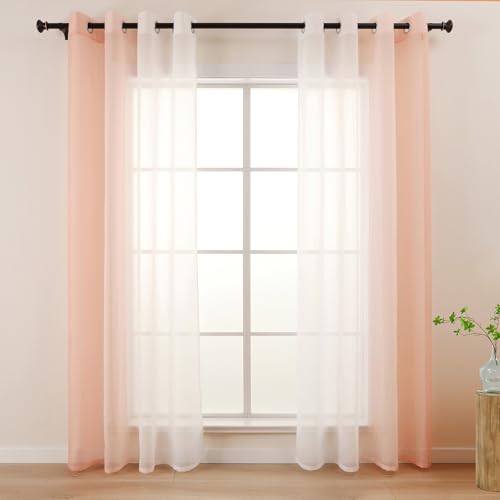 L.Z.E Vorhänge Gardine mit Farbverlauf Vorhang Rosa Weiß für Wohnzimmer Kinder Mädchen Schlafzimmer Fenster Transparent mit Ösen 2er Set Voile Gardinen Schal 140 x 245 cm Lang (LZE2220E-PI245) von L.Z.E