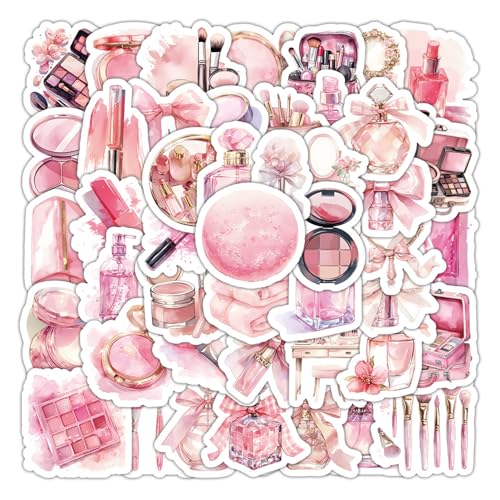 60 Stück Rosa Kosmetik Aufkleber Mädchen Ästhetische Aufkleber Trendy Make-up Graffiti Aufkleber für Mädchen Wasserdicht Make Up Aufkleber für Koffer Skateboards Laptops Wasserflaschen von L0famy