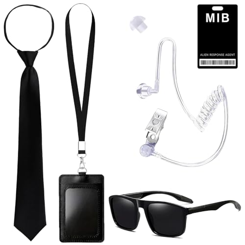 Agenten-Zubehör-Set, Chauffeur-Kostüm-Zubehör-Set, Sicherheitswächter, Cosplay-Set mit schwarzer Sonnenbrille, Reißverschluss, Hörmuschel, Ausweis- und Kartenhalter, für Erwachsene, Kinder, Cosplay, von L0famy