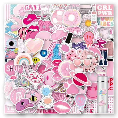 Rosa Adrette Aufkleber 100 Stück, Niedliche Aufkleber Pack Vinyl Wasserdicht Scrapbook Zubehör | Kawaii Aufkleber Selbstklebende Ästhetische Abziehbilder für Laptops, Wasserflaschen, Scrapbooking, von L0famy