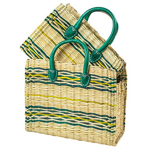 LaFiore24 Einkaufskorb natur Shopper Henkeltasche Grün Gross von LA FIORE 24