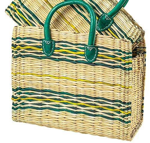 LaFiore24 Einkaufskorb natur Shopper Henkeltasche Grün Klein von LA FIORE 24