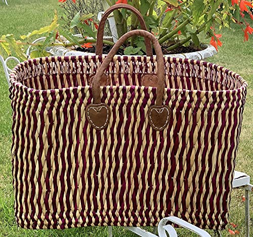 LaFiore24 Korb Einkaufskorb Damen Shopper Natur Handtasche Henkeltasche Naturkorb Klein - Rot von LA FIORE 24