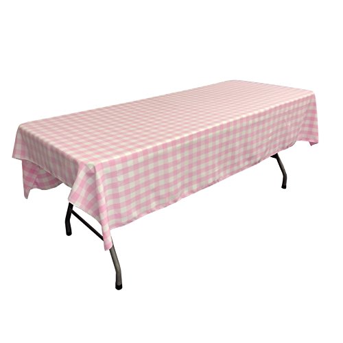 LA Linen Tischdecke, Polyester, Gingham-Karomuster, rechteckig, 152 x 250 cm, rosa/weiß, 102 x 60 inch (Rectangular) von LA Linen