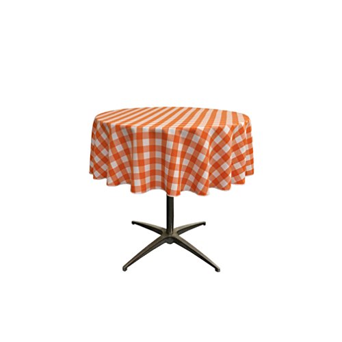 LA Linen Tischdecke, kariert, rund, 129,5 x 129,5 x 0,04 cm, Orange/Weiß von LA Linen