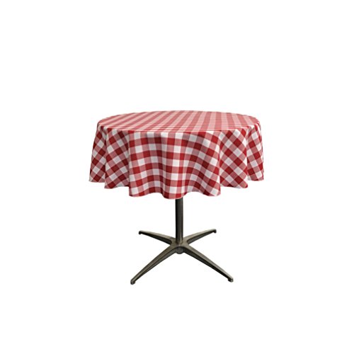 LA Linen Checkered Round Tischdecke, Polyester, Gingham-Karo-Muster, rund, 130 cm, rot/weiß, 129.5 inch von LA Linen