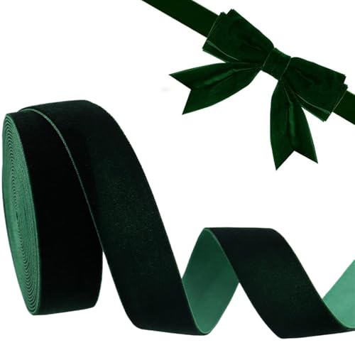 1 Roll -Samtband, 50 Yards x 1 dunkelgrünes Band Retro Holiday Ribbon für Geschenkverpackung, Kunsthandwerk, Kränze, Hochzeitshäuser, Samtband 1 Zoll Samtband von LAANCOO