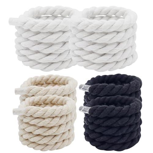 LAANCOO Natural Twisted Cotton Seil 3 Paare 10 mm Starkes Dreifachstrang Cordage für Sport, Dekor, Haustierspielzeug, Kunsthandwerk, Macramé und Innen im Freien im Freien, Schnürsenkel von LAANCOO