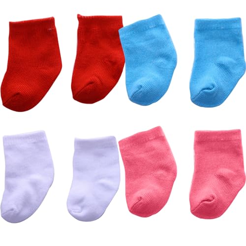 LAANCOO Puppenzubehör, Puppensocken, 4 Paar Puppensocken, Mini-Socken-Baby-Kleidung, Puppensocken, Puppenzubehör für 18-Zoll-Baby-Puppen, Puppenschuhe von LAANCOO