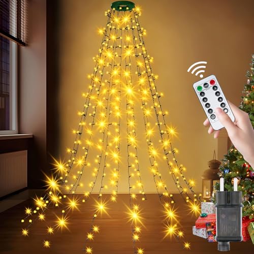 Christbaumbeleuchtung mit Ring - 400LEDs 2m 16 Stränge Timerfunktion 8 Leuchtmodi LED Lichterkette Weihnachtsbaum Wasserdicht Christbaumbeleuchtung mit Ring für Innen Außen Warmweiß von LABEHOLD