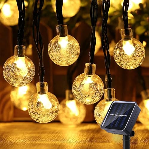 Solar Lichterkette Aussen - 10M 40 LED Lichterkette Außen Solar, 8 Modes Wasserdicht Kettenlicht Kristall Kugeln Wetterfest Solar Lichterkette Außen für Garten Balkon Terrasse Partys (Warmweiß) von LABEHOLD