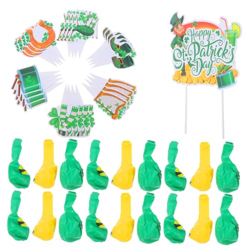 LABRIMP 1 Satz Irischer Partyartikel Grüne Ballon Und Tortenaufsätze Kleeblattmuster Ornamente Für St Patrick'S Day Irische Party Kuchenaufsätze Und Ballon Layout Requisiten von LABRIMP