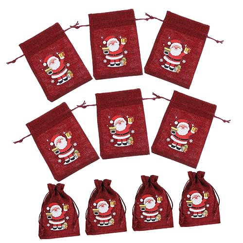 LABRIMP 10St Weihnachtliche bordeauxrote Leinentasche weihnachtssack Taschen weihnachtsgeschenktüte Christmas Bags weihnachtliche geschenktüten Weihnachtstasche Weihnachtsbonbonhalter von LABRIMP