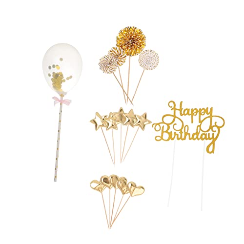 LABRIMP 17 Stück Kuchen Sticks Cupcake Topper Geburtstags Topper Kuchen Set Konfetti Ballon Kuchen Picks Kuchendekoration Dekorativer Geburtstags Topper Kuchen Luftballons Fan von LABRIMP