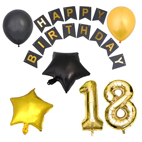 LABRIMP Aluminiumfolie Luftballons Zum 18. Geburtstag Set 40 Zoll Großes Zahlenbanner Schwarze und Goldene Luftballons Happy Birthday von LABRIMP