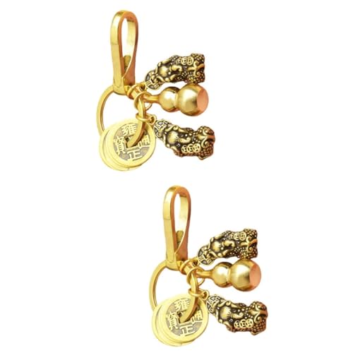 LABRIMP 2 Sätze -Schlüsselanhänger schlüsselkette bürodeko Statue Pi Yao Schlüsselanhänger feng geldbörse charms anhänger Schlüsselanhänger-Charm Hängendes Ornament aus Messing Golden von LABRIMP