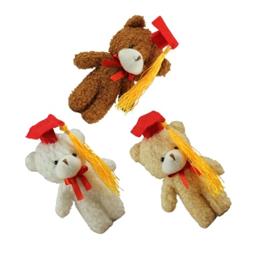 LABRIMP 3 Stück Plüsch Abschlussbären Weicher Stoffbär Mit Mütze Kleine Plüschbär Schlüsselanhänger Für Weihnachten Valentinstag Abschlussfeier Gastgeschenke Taschenanhänger von LABRIMP