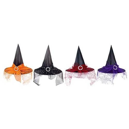 LABRIMP 4 Stück Teiliges Set Halloween Hexenhüte aus Leichtem mit Eleganter Partyhut für Damen als Cosplay und Fotorequisite für Hexen Kostüm und Festivalfeiern LABRIMP 4 Stück Teiliges Set Halloween Hexenhüte aus Leichtem mit Eleganter Partyhut für Damen als Cosplay und Fotorequisite für Hexen Kostüm und Festivalfeiern von LABRIMP