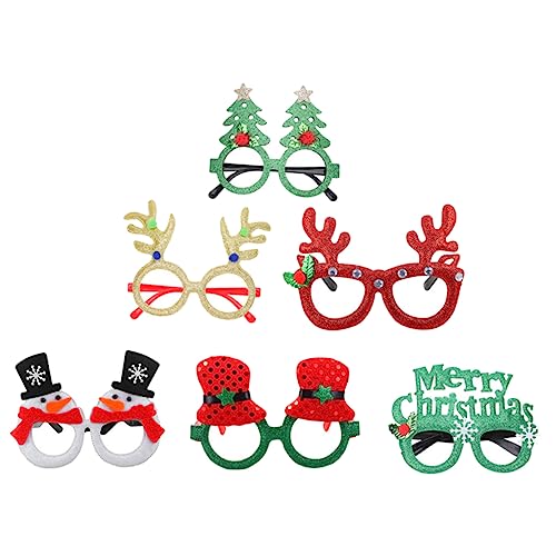 LABRIMP 6 Paare Weihnachtsgläser Glitzernde Partybrille Feiertagskostümdekorationen Weihnachtsfeierdekorationen Weihnachtsmann-brille Weihnachtsbrillengestell Urlaubsbrille Baumwollfüllung von LABRIMP