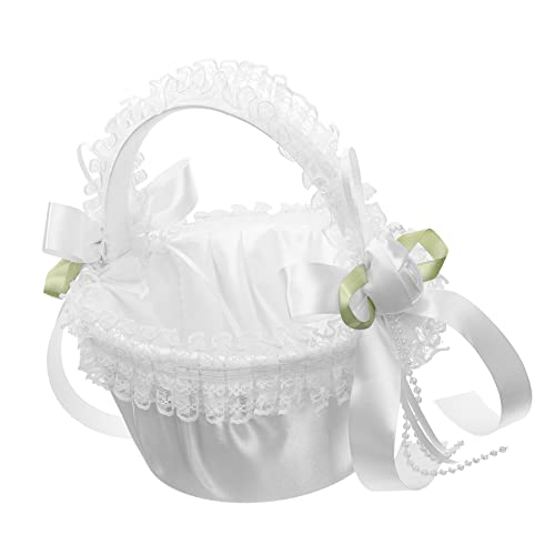 LABRIMP Blumenmädchen Korb mit Schleife Hochzeitsblumenkorb für Blumenmädchen Dekoration für Hochzeitsfeiern Romantischer Streukorb für Hochzeit Eleganter Blumenkorb für Hochzeitsgeschenke von LABRIMP