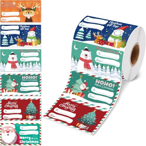 500 Stück Aufkleber Weihnachten –Weihnachtssticker selbstklebend- – Weihnachtsgeschenke für Frauen, Männer und Kinder – Weihnachtsaufkleber für papiertüten (75 mm x 40 mm) von LADAMI