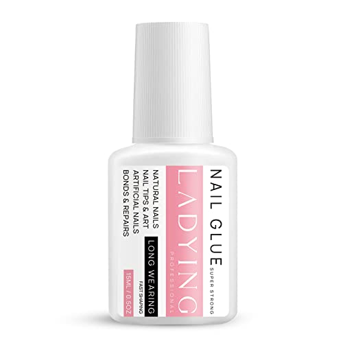 LADYING 15ML Nagelkleber für Kunstnägel,Nail Glue for Tips und Press on Nalis,Nagel Kleber Extra Stark mit Pinsel Langlebiger Acryl Nagelkleber für Nägel zum Aufkleben und Künstliche Nägel von LADYING