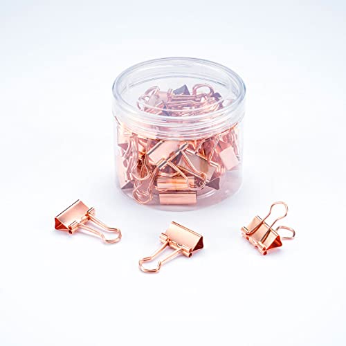 LAGEBONA Binder Clips Kleine Binder Clips 40 Stück, 1,9 cm kleine Büroklammern mittlere Binder Clips Büroklammern Bulldog Clips Mini Clips Roségold Binder Clips Geeignet für Schulen, Büros von LAGEBONA