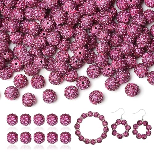 LAIDANLA 120 Stück 10 mm Champagnerrosa Strassperlen zum Basteln, glänzende runde Shamballa-Disco-Perlen, glitzernde Tonperlen für Armbänder, Halsketten, Ohrringe, Schmuckstifte, DIY, Party-Dekoration von LAIDANLA