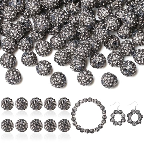 LAIDANLA 120 Stück 10 mm Häma-Strassperlen zum Basteln, glänzende runde Shamballa-Disco-Perlen, glitzernde Kristall-Ton-Perlen für Armbänder, Halsketten, Ohrringe, Schmuckstifte, DIY, von LAIDANLA