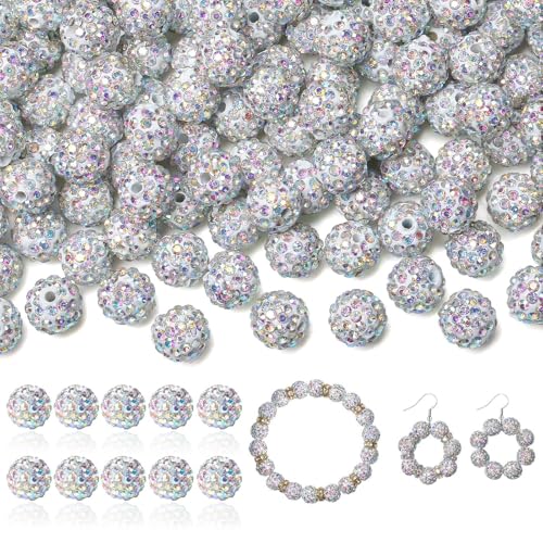 LAIDANLA 120 Stück 10 mm Kristall-AB-Strass-Perlen zum Basteln, glänzende runde Shamballa-Disco-Perlen, glitzernde Tonperlen für Armbänder, Halsketten, Ohrringe, Schmuckherstellung, DIY von LAIDANLA