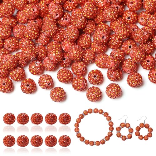 LAIDANLA 120 Stück 10 mm Mandarine Strass Perlen zum Basteln, glänzende runde Shamballa-Disco-Perlen, funkelnde Kristall-Ton-Perlen für Armbänder, Halsketten, Schmuckherstellung von LAIDANLA