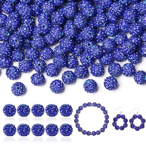 LAIDANLA 120 Stück 10 mm dunkelblaue Strassperlen zum Basteln, glänzende runde Shamballa-Disco-Perlen, glitzernde Kristall-Ton-Perlen für Armbänder, Halsketten, Ohrringe, Schmuckstifte, DIY, von LAIDANLA