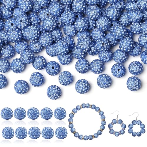 LAIDANLA 120 Stück 10 mm hellblaue Strassperlen zum Basteln, glänzende runde Shamballa-Disco-Perlen, glitzernde Kristall-Ton-Perlen für Armbänder, Halsketten, Ohrringe, Schmuckstifte, DIY, von LAIDANLA