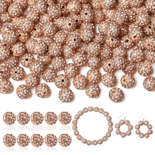 LAIDANLA 120 Stück 10 mm hellbraune Strassperlen zum Basteln, glänzende runde Shamballa-Disco-Perlen, glitzernde Kristall-Ton-Perlen für Armbänder, Halsketten, Ohrringe, Schmuckstifte, DIY, von LAIDANLA