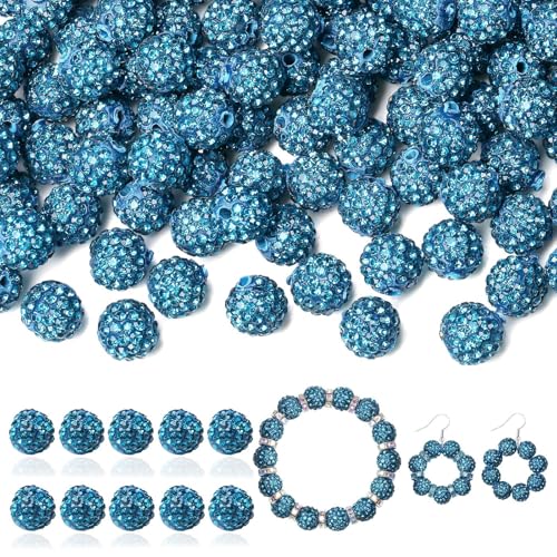 LAIDANLA 120 Stück blaue Strass-Perlen, Baseball-Perlen zum Basteln, glänzende runde Shamballa-Disco-Perlen, glitzernde Kristall-Ton-Perlen für Armbänder, Halsketten, Schmuckherstellung, DIY von LAIDANLA