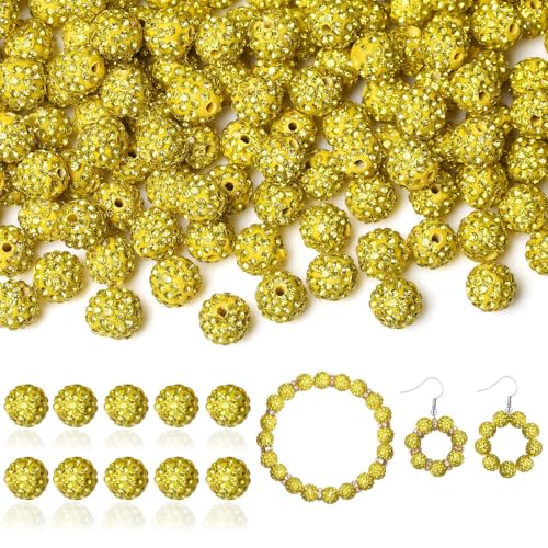 LAIDANLA 120 Stück gelbe Strassperlen zum Basteln, glänzende runde Shamballa-Disco-Perlen, glitzernde Kristall-Ton-Perlen für Armbänder, Halsketten, Ohrringe, Schmuckstifte, DIY, Party-Dekoration von LAIDANLA