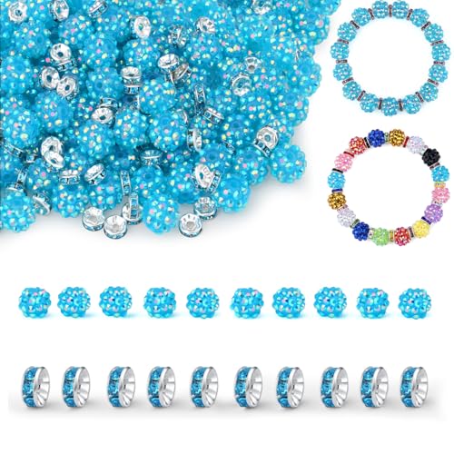 LAIDANLA 50 Stück 12 mm blaue Strass-Perlen und 200 Stück 8 mm Rondelle-Abstandshalter für DIY-Stifte, glitzernde Shamballa-Disco-Ton-Perlen für Schmuckherstellung, Armbänder, Halsketten LAIDANLA 50 Stück 12 mm blaue Strass-Perlen und 200 Stück 8 mm Rondelle-Abstandshalter für DIY-Stifte, glitzernde Shamballa-Disco-Ton-Perlen für Schmuckherstellung, Armbänder, Halsketten von LAIDANLA
