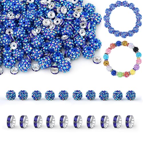 LAIDANLA 50 Stück 12 mm dunkelblaue Strassperlen und 200 Stück 8 mm Rondelle-Abstandshalter für selbstgemachte Perlenstifte, glitzernde Shamballa-Disco-Ton-Perlen für Schmuckherstellung, Armbänder LAIDANLA 50 Stück 12 mm dunkelblaue Strassperlen und 200 Stück 8 mm Rondelle-Abstandshalter für selbstgemachte Perlenstifte, glitzernde Shamballa-Disco-Ton-Perlen für Schmuckherstellung, Armbänder von LAIDANLA