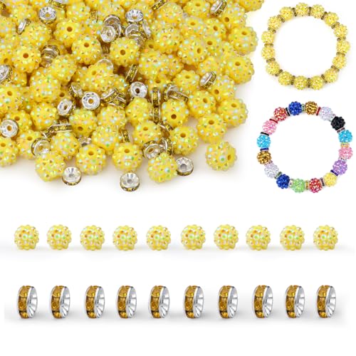LAIDANLA 50 Stück 12 mm gelbe Strassperlen und 200 Stück 8 mm Rondelle-Abstandshalter für DIY-Stifte, glitzernde Shamballa-Disco-Ton-Perlen für Schmuckherstellung, Armbänder, Halsketten, Ohrringe LAIDANLA 50 Stück 12 mm gelbe Strassperlen und 200 Stück 8 mm Rondelle-Abstandshalter für DIY-Stifte, glitzernde Shamballa-Disco-Ton-Perlen für Schmuckherstellung, Armbänder, Halsketten, Ohrringe von LAIDANLA