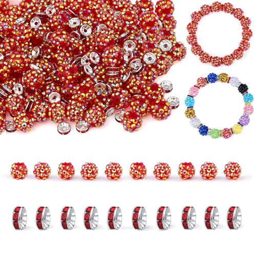 LAIDANLA 50 Stück 12 mm rote Strassperlen und 200 Stück 8 mm Rondelle Abstandshalter Perlen für DIY Perlenstifte, glitzernde Shamballa-Disco-Ton-Perlen für Schmuckherstellung, Armbänder, Halsketten LAIDANLA 50 Stück 12 mm rote Strassperlen und 200 Stück 8 mm Rondelle Abstandshalter Perlen für DIY Perlenstifte, glitzernde Shamballa-Disco-Ton-Perlen für Schmuckherstellung, Armbänder, Halsketten von LAIDANLA